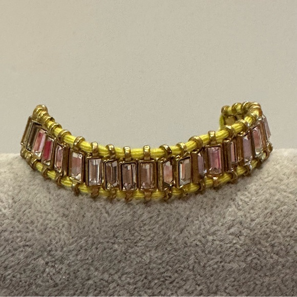 J. Crew Bracelet - yellow string adjustable w/ gold & clear baguette crystals - Picture 2 of 14